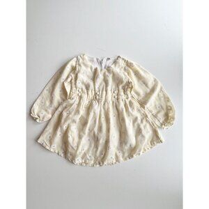 Vintage Girl's Yellow Daisy Floral Embroidered Cotton Peasant Dress, Size 3-4Y